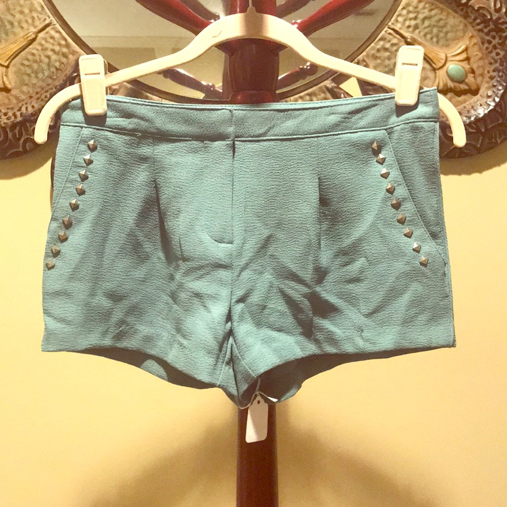 Mint green studded shorts